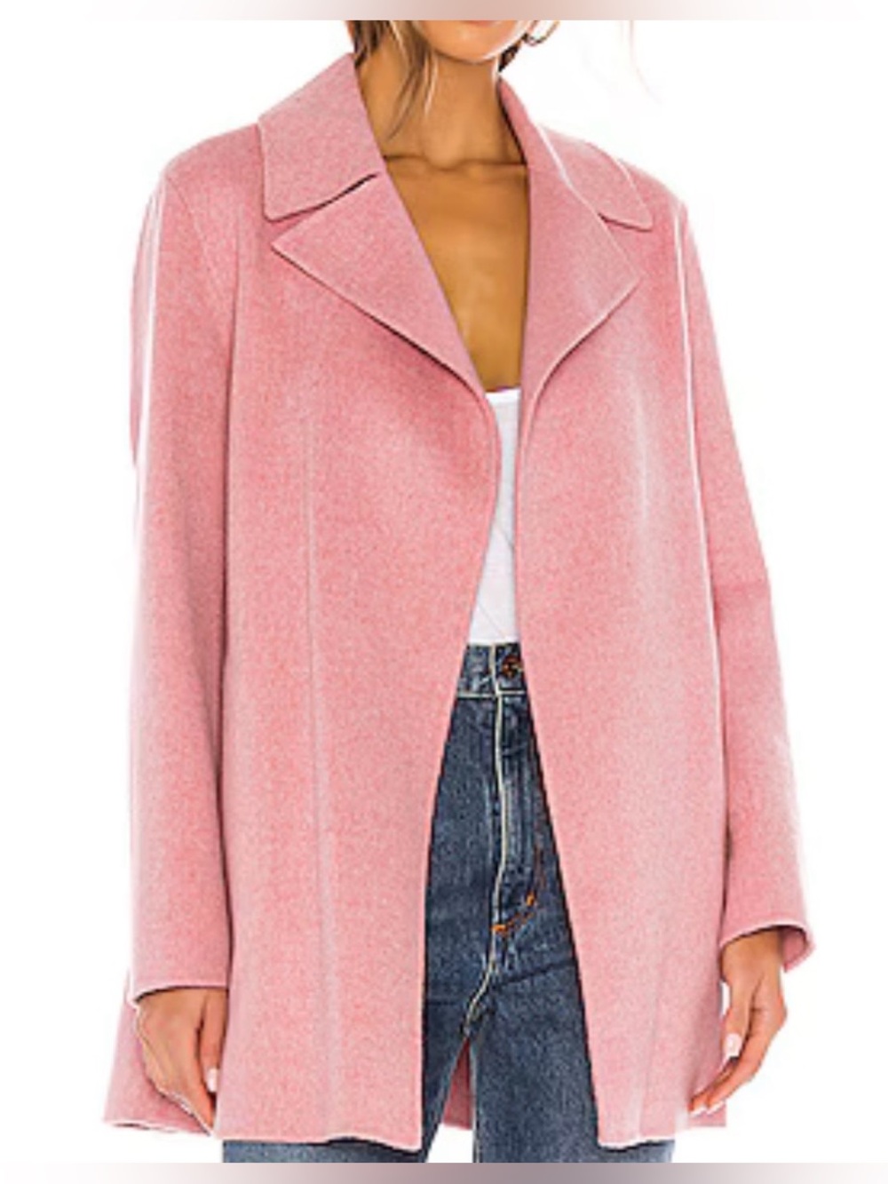 Theory Overlay DF Wool Cashmere Coat Open Front Pockets Pink Size S